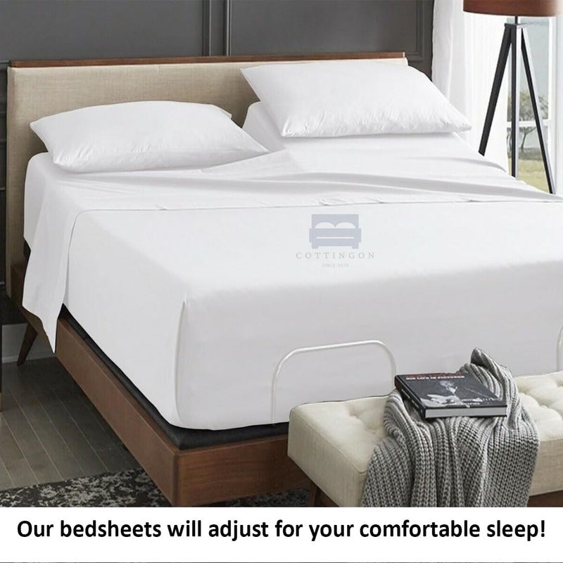 Cottingon 4 Piece Top Split King Sheets Set for Adjustable Beds, 100% Egyptian Cotton 28" Flex Head Shees for Sleep Number Bed fits 16 Inch Deep Mattress, White Solid - Image 2